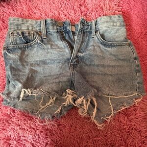 Blue Distressed Jean Shorts with Frayed Hem